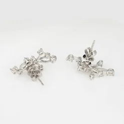 Boucles d'oreilles vintage en or blanc 14 carats avec diamants 2 carats, bijoux fins du milieu du siècle, vigne