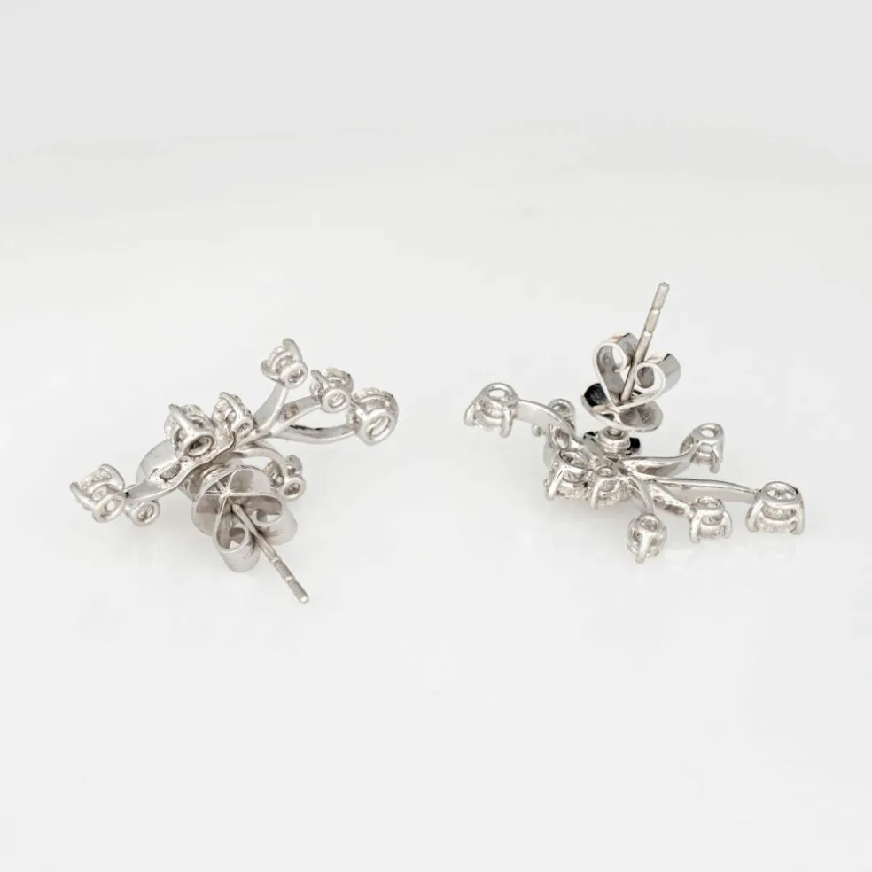 Boucles d'oreilles vintage en or blanc 14 carats avec diamants 2 carats, bijoux fins du milieu du siècle, vigne