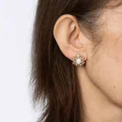 Boucles d'oreilles Vintage Opale Diamant Années 60 Or Jaune