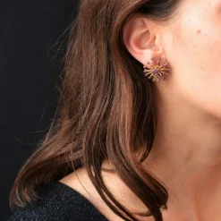 Boucles d'oreilles vintages fleurs or et rubis