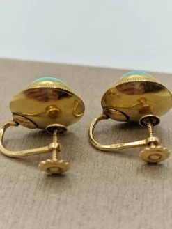 Boucles d'oreilles vintage turquoise et or jaune