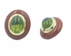 Boucles d’oreilles vintage or, jaspe et péridots