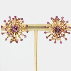 Boucles d'oreilles vintages fleurs or et rubis