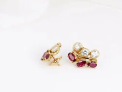 Boucles d’oreilles vintage en or, diamants et grenats