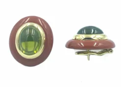 Boucles d’oreilles vintage or, jaspe et péridots