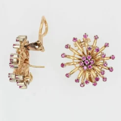 Boucles d'oreilles vintages fleurs or et rubis