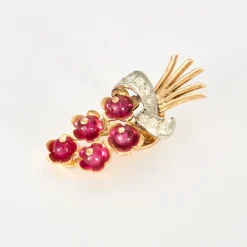 Boucles d'oreilles vintage grappe or jaune, rubis, diamants