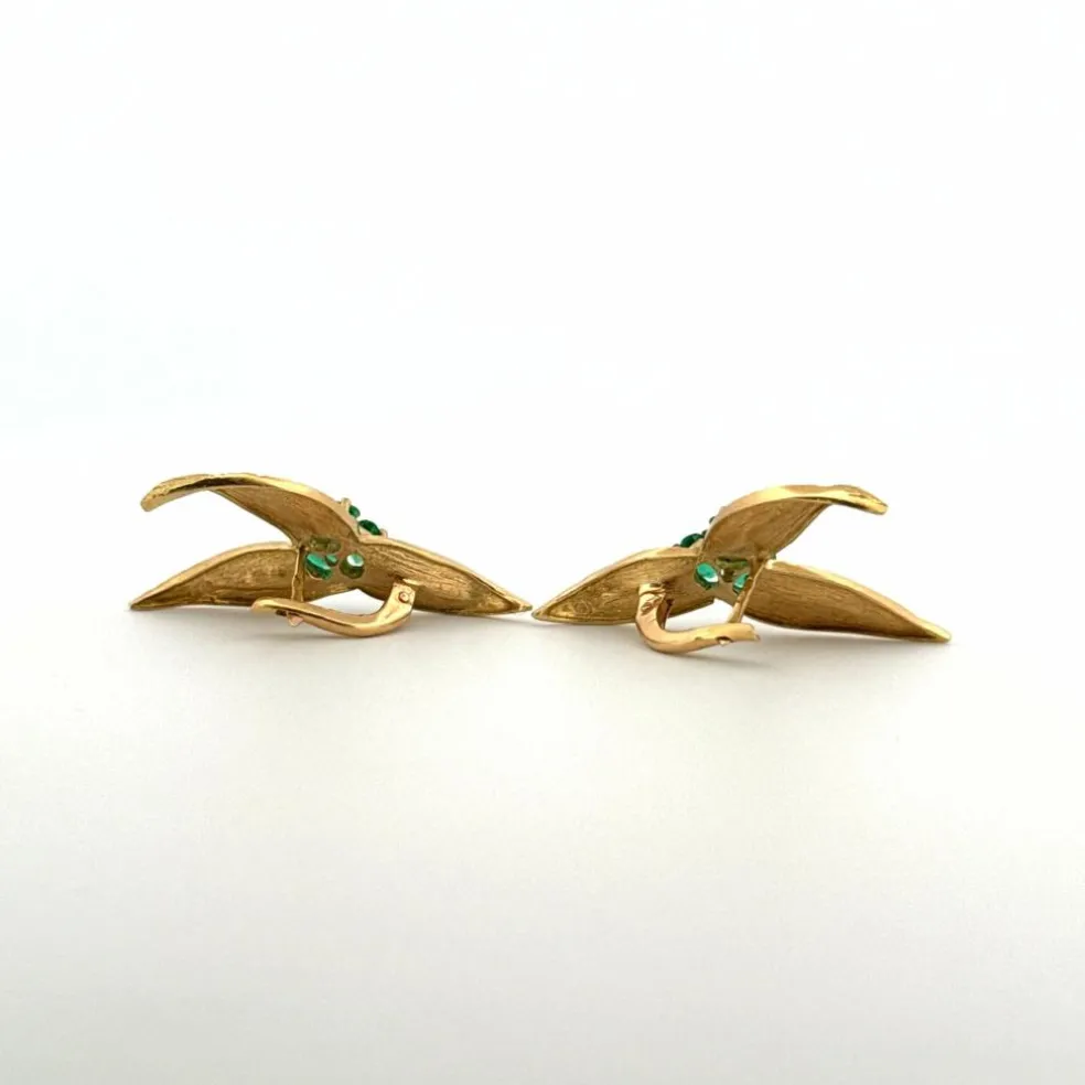 Boucles D'oreilles Vintages Or Jaune 18k Diamants & Émeraude