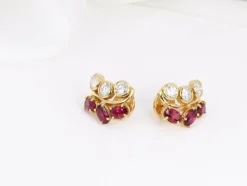 Boucles d’oreilles vintage en or, diamants et grenats