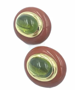 Boucles d’oreilles vintage or, jaspe et péridots
