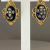 Boucles d’oreilles/broche email, diamants