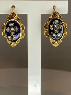 Boucles d’oreilles/broche email, diamants