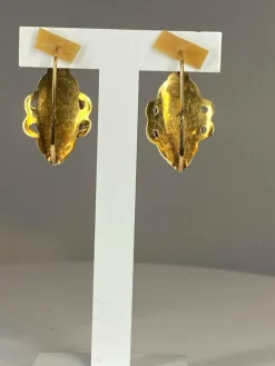 Boucles d’oreilles/broche email, diamants