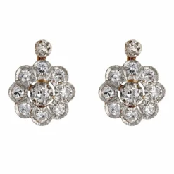 Boucles d'oreillles anciennes fleurs de diamants