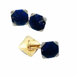 Boutons de manchette Art Déco en or rose, platine, diamants et lapis lazuli.