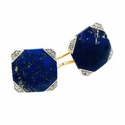 Boutons de manchette Art Déco en or rose, platine, diamants et lapis lazuli.