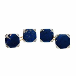Boutons de manchette Art Déco en or rose, platine, diamants et lapis lazuli.