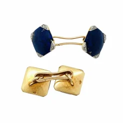 Boutons de manchette Art Déco en or rose, platine, diamants et lapis lazuli.