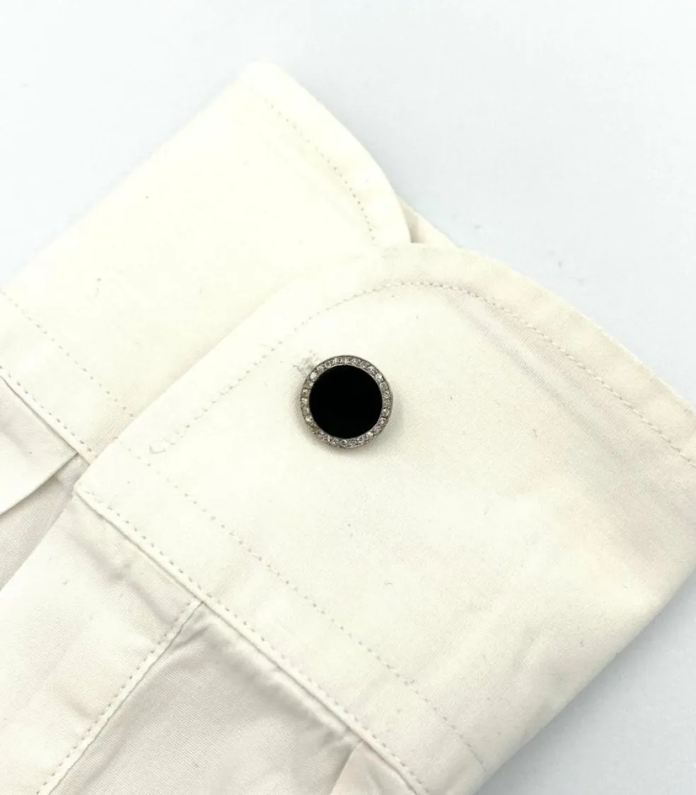 Boutons de manchette Art Déco, or blanc, onyx et diamants.