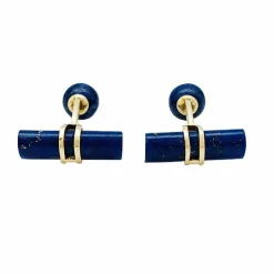 Boutons de manchette bâtonnets en or jaune et lapis lazuli.