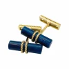Boutons de manchette bâtonnets en or jaune et lapis lazuli.