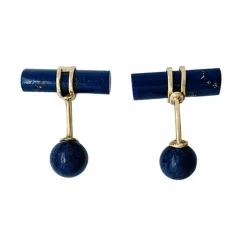 Boutons de manchette bâtonnets en or jaune et lapis lazuli.
