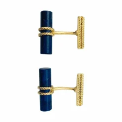 Boutons de manchette bâtonnets en or jaune et lapis lazuli.