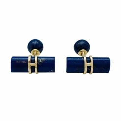 Boutons de manchette bâtonnets en or jaune et lapis lazuli.