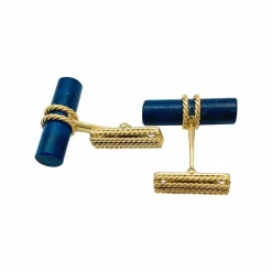 Boutons de manchette bâtonnets en or jaune et lapis lazuli.