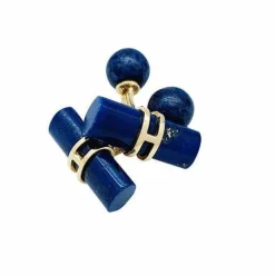 Boutons de manchette bâtonnets en or jaune et lapis lazuli.
