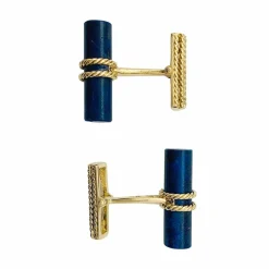 Boutons de manchette bâtonnets en or jaune et lapis lazuli.
