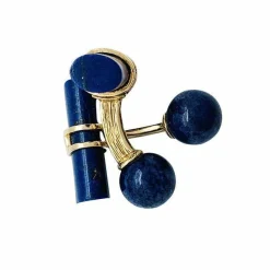 Boutons de manchette bâtonnets en or jaune et lapis lazuli.