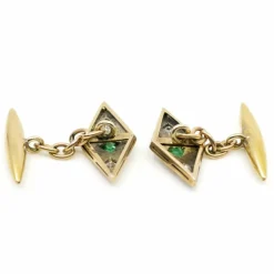 Boutons de manchette diamants, émeraudes