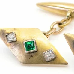 Boutons de manchette diamants, émeraudes