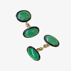 Boutons de manchette en jade impérial et émail noir, or jaune