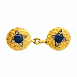 Boutons de manchette en or jaune, saphirs et diamants.