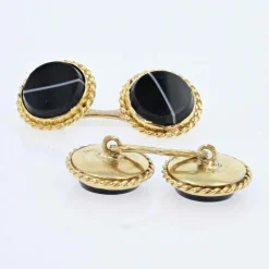 Boutons de manchette or et agate rubannée