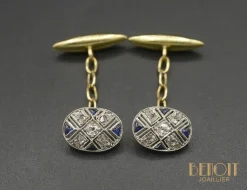 Boutons de Manchettes Art Déco Saphirs Diamants