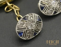 Boutons de Manchettes Art Déco Saphirs Diamants