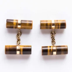 Boutons de manchettes oeil de tigre et or