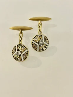 Boutons De Manchettes Or émail Diamants