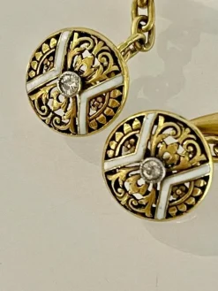 Boutons De Manchettes Or émail Diamants