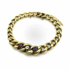 Bracelet à maille gourmette graduée édouardienne en or avec trois pierres