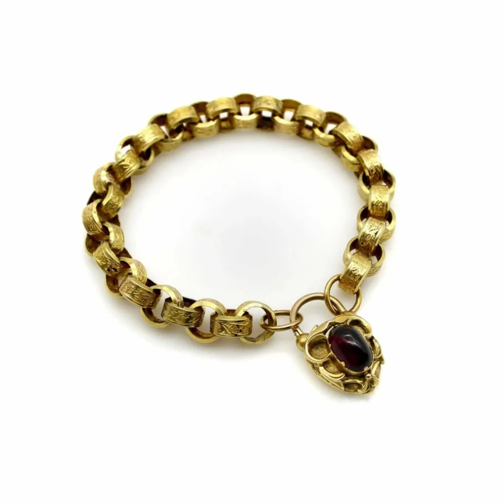 Bracelet à maillons rolo avec fermoir cœur et cadenas doré