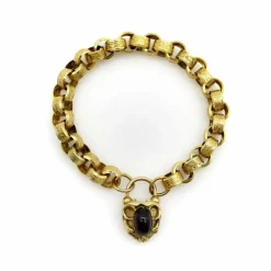 Bracelet à maillons rolo avec fermoir cœur et cadenas doré