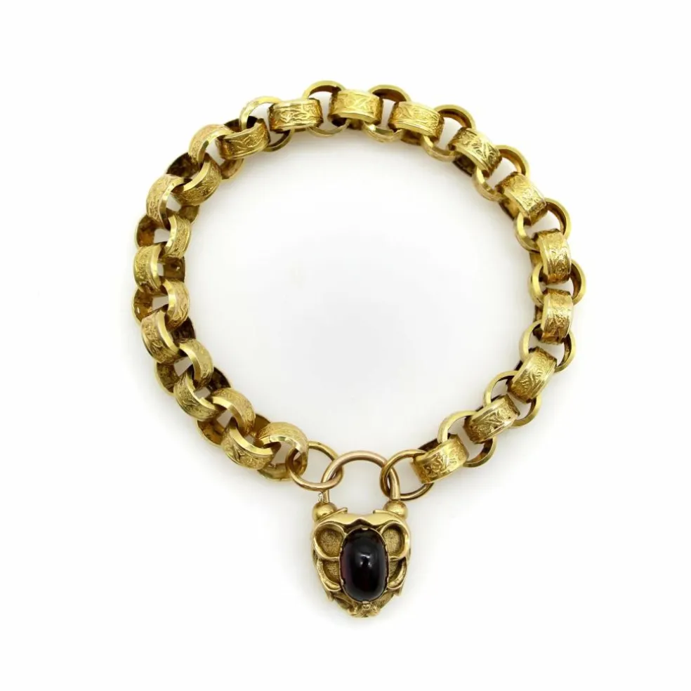 Bracelet à maillons rolo avec fermoir cœur et cadenas doré