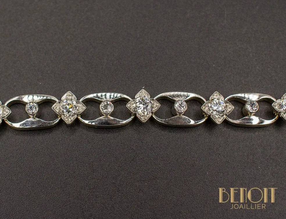 Bracelet 1950 or jaune, platine, diamants