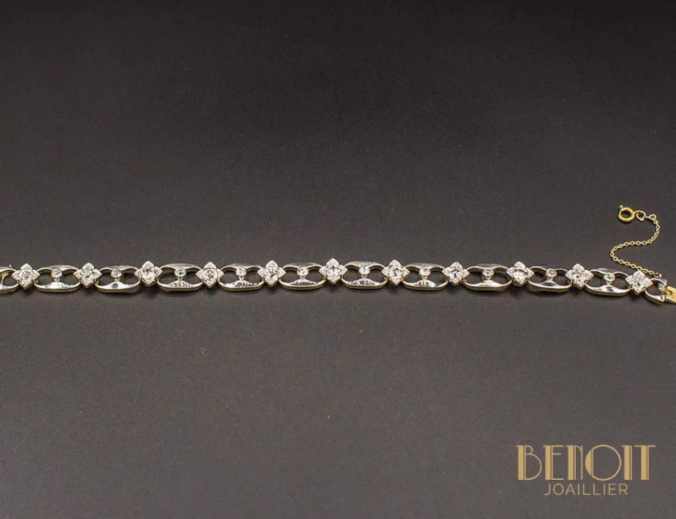 Bracelet 1950 or jaune, platine, diamants