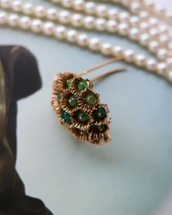 Bracelet 5 Rangs Perles de culture et Perles d'Emeraude avec Fermoir broche