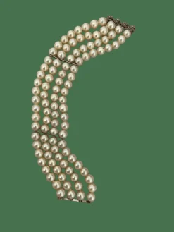 Bracelet 3 Rangs Perles Fermoir Or Gris Diamants